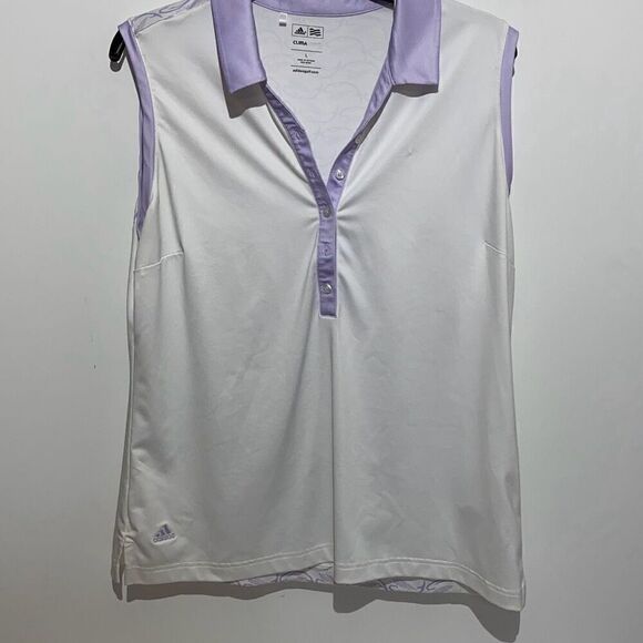 Adidas Women's White Climacool Half Button Sleeveless Golf Polo Shirt Size Large - Picture 4 of 9